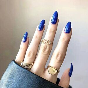 Nails Dark Blue Press On 24 Stylish Glam Gloss Almond Manicure Sexy Trendy Fun